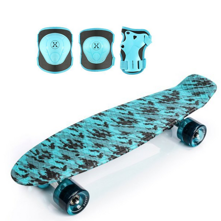 Deskorolka krótka fiszka pennyboard  METEOR blue/black + NIEBIESKI ROZM. M ZESTAW OCHRANIACZY NILS